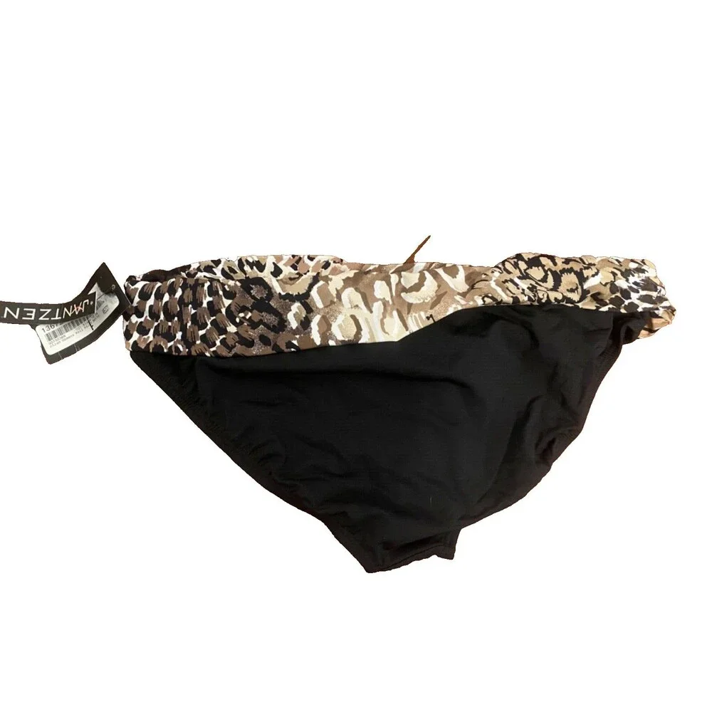 NWT JANTZEN Bikini Bottoms Women's Size 12 Black Leopard Animal Print Swim Suit